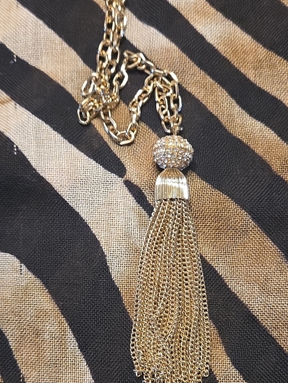 Gold Tassel Pendant Necklace with Crystal Accent